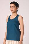The Summer House_Blue Silk, Twill Scoop Neck Lyra Racer Back Tank Top _at_Aza_Fashions