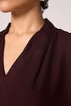 Shop_The Summer House_Wine Silk, Twill V-neck Orion Solid Top _Online_at_Aza_Fashions