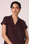 Buy_The Summer House_Wine Silk, Twill V-neck Orion Solid Top 