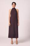 The Summer House_Wine Silk, Twill Halter Neck Saros Solid Dress _Online_at_Aza_Fashions