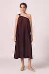Shop_The Summer House_Wine Silk One Shoulder Izar A Dress _Online_at_Aza_Fashions