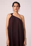 The Summer House_Wine Silk One Shoulder Izar A Dress _at_Aza_Fashions