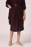 The Summer House_Wine Silk Mandarin Collar Braboune Shirt Tunic _at_Aza_Fashions