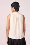 Shop_The Summer House_Cream Silk, Twill V-neck Lumas Sleeveless Solid Top _at_Aza_Fashions