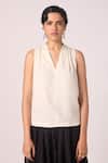 Shop_The Summer House_Cream Silk, Twill V-neck Lumas Sleeveless Solid Top _Online_at_Aza_Fashions