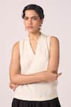 Buy_The Summer House_Cream Silk, Twill V-neck Lumas Sleeveless Solid Top 