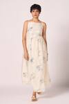 Buy_The Summer House_Off White Chanderi Square Neck Mizar Zodiac Print Handwoven Fit And Flared Dress _at_Aza_Fashions