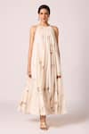 Buy_The Summer House_Cream Cambric, Cotton Halter Neck Naiara Zodiac Print Dress _at_Aza_Fashions