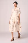 The Summer House_Cream Cambric, Cotton V-neck Aara Zodiac Print Pleated Midi Dress _Online_at_Aza_Fashions