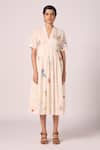 Shop_The Summer House_Cream Cambric, Cotton V-neck Aara Zodiac Print Pleated Midi Dress _Online_at_Aza_Fashions