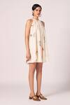The Summer House_Cream Cambric, Cotton Halter Neck Chica Zodiac Print Short Dress _Online_at_Aza_Fashions