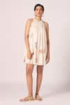 Buy_The Summer House_Cream Cambric, Cotton Halter Neck Chica Zodiac Print Short Dress _at_Aza_Fashions
