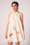 Shop_The Summer House_Cream Cambric, Cotton Halter Neck Chica Zodiac Print Short Dress _Online_at_Aza_Fashions