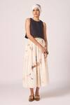 The Summer House_Cream Cambric, Cotton Maud Zodiac Print Midi Skirt _Online_at_Aza_Fashions