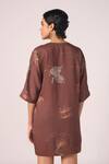 Shop_The Summer House_Brown Tencel V-neck Stad Zodiac Print Shift Dress _at_Aza_Fashions