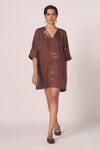 Buy_The Summer House_Brown Tencel V-neck Stad Zodiac Print Shift Dress _Online_at_Aza_Fashions