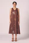 Shop_The Summer House_Brown Tencel V-neck Saira Zodiac Print Midi Dress _Online_at_Aza_Fashions