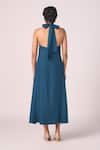 Shop_The Summer House_Blue Silk, Twill Halter Neck Saros Solid Dress _at_Aza_Fashions