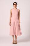 Buy_The Summer House_Pink Linen Round Neck Pyxis Rose Solid Midi Dress _Online_at_Aza_Fashions