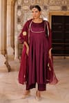 Buy_Bannhi By Priyanka Rathore_Purple Cotton Satin, Organza Gota Patti Round Anarkali Kurta Set With Dupatta _at_Aza_Fashions