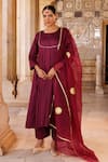 Shop_Bannhi By Priyanka Rathore_Purple Cotton Satin, Organza Gota Patti Round Anarkali Kurta Set With Dupatta _Online_at_Aza_Fashions