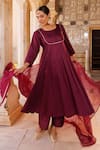 Bannhi By Priyanka Rathore_Purple Cotton Satin, Organza Gota Patti Round Anarkali Kurta Set With Dupatta _at_Aza_Fashions