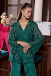 Seema Thukral Emerald Green Georgette, Satin, Silk Gazal Embellished Jacket And Flared Pant Set Online at Aza Fashions Seema Thukral_Emerald Green Georgette, Satin, Silk Gazal Embellished Jacket And Flared Pant Set _Online_at_Aza_Fashions