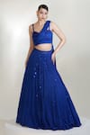 Buy_Libas Cafe by Nidhi & Ashish_Blue Crepe Sequins, Embroidery One Shoulder Verve Draped Lehenga And Blouse Set _at_Aza_Fashions