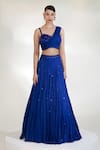 Shop_Libas Cafe by Nidhi & Ashish_Blue Crepe Sequins, Embroidery One Shoulder Verve Draped Lehenga And Blouse Set _at_Aza_Fashions