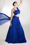 Buy_Libas Cafe by Nidhi & Ashish_Blue Crepe Sequins, Embroidery One Shoulder Verve Draped Lehenga And Blouse Set _Online_at_Aza_Fashions
