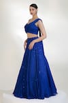 Shop_Libas Cafe by Nidhi & Ashish_Blue Crepe Sequins, Embroidery One Shoulder Verve Draped Lehenga And Blouse Set _Online_at_Aza_Fashions
