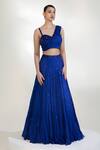 Libas Cafe by Nidhi & Ashish_Blue Crepe Sequins, Embroidery One Shoulder Verve Draped Lehenga And Blouse Set _at_Aza_Fashions