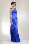 Shop_Libas Cafe by Nidhi & Ashish_Blue Satin Sweetheart Neck Cobalt Command Pre-draped Saree With Corset _at_Aza_Fashions