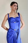 Libas Cafe by Nidhi & Ashish_Blue Satin Sweetheart Neck Cobalt Command Pre-draped Saree With Corset _Online_at_Aza_Fashions