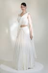 Libas Cafe by Nidhi & Ashish_White Crepe Pearls, Embroidery V-, Scoop Mist Lehenga Saree Set _Online_at_Aza_Fashions