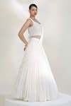 Buy_Libas Cafe by Nidhi & Ashish_White Crepe Pearls, Embroidery V-, Scoop Mist Lehenga Saree Set _Online_at_Aza_Fashions