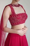 Buy_Libas Cafe by Nidhi & Ashish_Red Crepe, Net Embroidery, Sequins, Beads, Bloodline Placement Lehenga Set _Online_at_Aza_Fashions