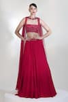 Buy_Libas Cafe by Nidhi & Ashish_Red Crepe, Net Embroidery, Sequins, Beads, Bloodline Placement Lehenga Set _at_Aza_Fashions