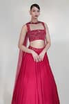 Libas Cafe by Nidhi & Ashish_Red Crepe, Net Embroidery, Sequins, Beads, Bloodline Placement Lehenga Set _at_Aza_Fashions