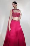 Buy_Libas Cafe by Nidhi & Ashish_Red Crepe, Net Embroidery, Sequins, Beads, Bloodline Placement Lehenga Set 