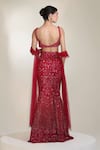 Shop_Libas Cafe by Nidhi & Ashish_Red Net Stones, Embroidery, Beads, Pearls Majesty Mermaid Lehenga Set _at_Aza_Fashions