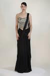 Buy_Libas Cafe by Nidhi & Ashish_Black Satin Sequins, Eclipse Embroidered Corset With Pre-draped Skirt Saree _at_Aza_Fashions