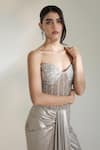 Shop_Libas Cafe by Nidhi & Ashish_Silver Lycra, Net Beads, Sequins Sweetheart Platinum Corset With Dhoti Skirt _Online_at_Aza_Fashions