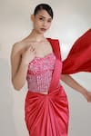 Libas Cafe by Nidhi & Ashish_Pink Satin Beads, Embroidery Ruby Hour Pre-draped Skirt Saree With Corset _Online_at_Aza_Fashions