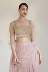 Buy_Libas Cafe by Nidhi & Ashish_Pink Lycra Embroidery, Zari Square Neck Jashn Draped Lehenga With Blouse _Online_at_Aza_Fashions