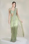 Buy_Libas Cafe by Nidhi & Ashish_Green Net Sequins, Embroidery Sage Luxe Glam Pre-draped Saree With Blouse _at_Aza_Fashions