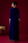Shop_RAYASHA KHAN_Blue Velvet Embroidery, Sequins Split V-neck Lyla Kaftan _at_Aza_Fashions