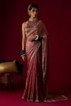 Buy_RAYASHA KHAN_Pink Tissue, Silk, Satin Crystals, Zari Halter Neck Suhoor Saree With Blouse _at_Aza_Fashions
