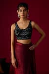 Buy_RAYASHA KHAN_Burgundy Tissue, Silk, Velvet, Satin Crystals, Lumina Saree With Blouse _Online_at_Aza_Fashions