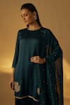 RAYASHA KHAN_Navy Satin, Organza Embroidery, Zari, Midnight Blue Kurta Farshi Salwar Set _Online_at_Aza_Fashions